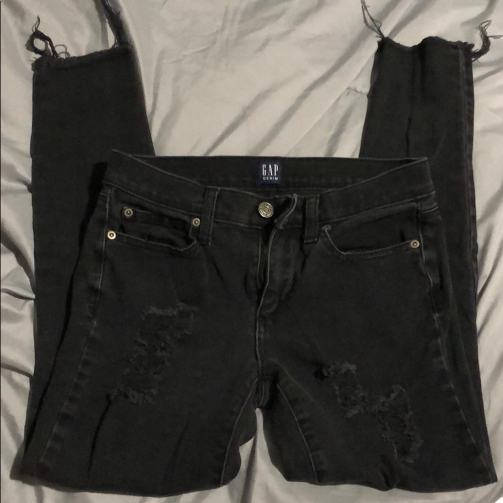Black Gap True Skinny Distressed Jeans